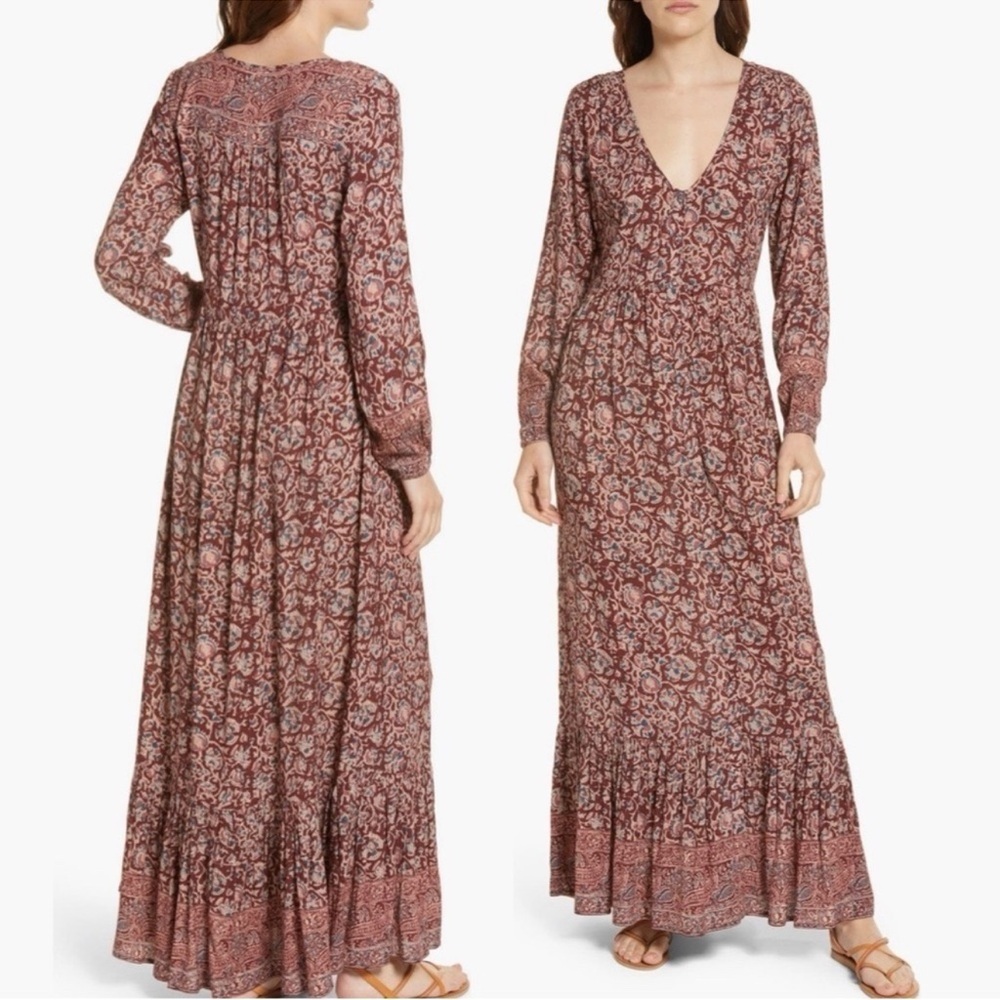 Faherty Mauve Paisley Long Sleeve Maxi Dress